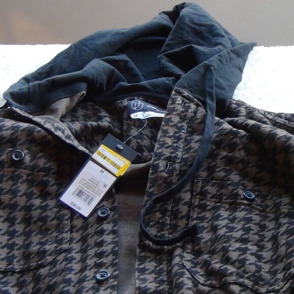 MEN'S Original Use Hoody Jacket Sweater Brown Houndstooth ButtonUp Long Sleeve M - Picture 5 of 16